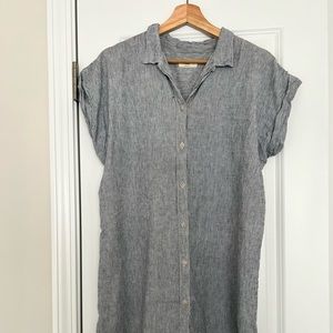 Gray Button-Front Linen Shirt Dress - Women's